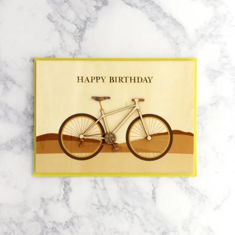 🆕Papyrus Wood Cut Bicycle Birthday Greeting Card
